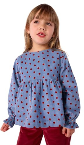 Petit Bateau Blusa per Bambini in Velluto a Manica, Adriatic/Multico, 5 Anni