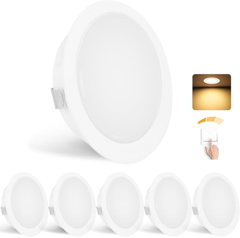 YindaLux set med 6 LED infällda spotlights, 230V, dimbar, 3W, 3000K varmvit, LED-spot ultraplatt 300LM, borrhål 55-58mm och 15mm platt, IP44 infälld möbelbelysning, infällda spotlights för spegelskåp