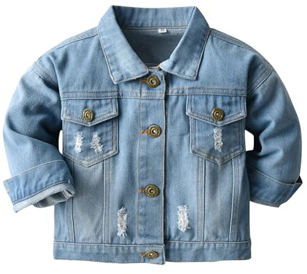 JiAmy Boys Girls Denim Jacket, Kids Ripped Jean Jacket Toddler Lapel Casual