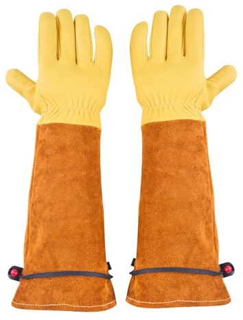 TXWLLIU Guanti da Giardinaggio Lunghi in Pelle, Guanti da Potatura per Rose Anti-Spine con Robusto Rivestimento in Lattice, Guanti Protettivi per Giardino e Lavorazione del Legno, Taglia S
