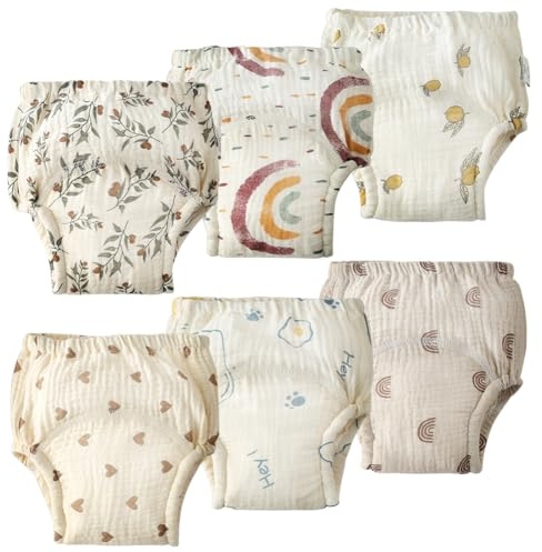 Aolso Töpfchen-Trainingshosen, 6 Stück Baby-Kleinkind-Trainingshosen, Kinder Töpfchen Trainingshose für Mädchen Jungen, 100% Baumwolle, Atmungsaktiv und Waschbar (110 Yards)
