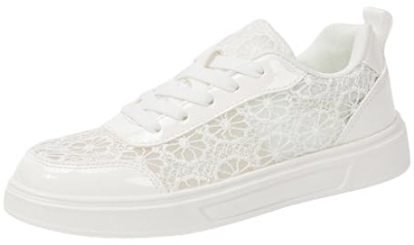 Generisch Scarpe da donna piatte – Pizzo Dirndl Trachten Sneaker in rete traspirante scarpe estive bianche da sposa in tessuto scarpe da ginnastica comode da sposa scarpe sportive all'aperto, bianco