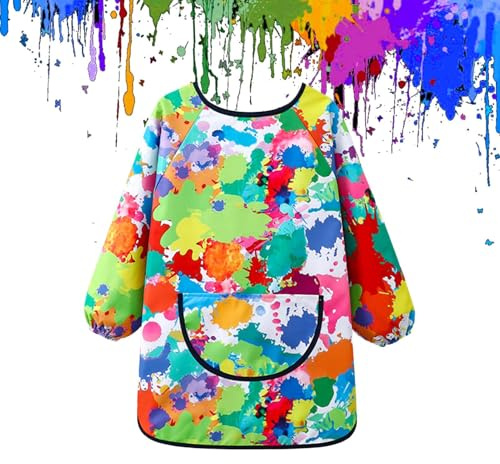 Genérico Delantal infantil para comer, bata de arte infantil con bolsillo grande, delantal de pintura impermeable con bolsillo y manga larga para niños artistas