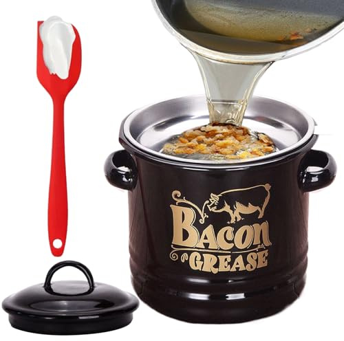 Contenitori per grasso da 1200 ml, contenitore per grasso per pancetta, separatore di grasso, contenitore per la conservazione del grasso con filtro e spatola, barattolo da cucina per cucinare