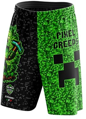 Ataviko Pantaloncino Pixel Creeps, Personaggio a Blocchi e Picconi, Beach Volley Mare, Gym Palestra, Passeggio, Gioco e Tempo Libero, Sport Estivi (IT, Testo, L, Regular, Regular)