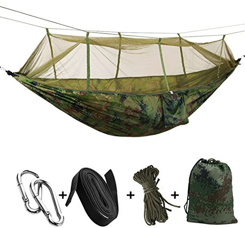 Medigy Outdoor Camping Hammocks with Mosquito Net Portable Hammock Parachute Tent for Two Persons 260 * 140cm-102 * 55in Loading weight 200kg Camouflage COLOR