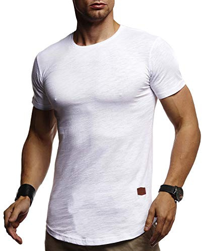 Leif Nelson Sommartröja för män, rund hals, slim fit, bomull, svartvitt, basic, kortärmad O-hals, kortärmad, LN8331, Vit, S