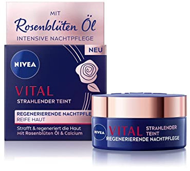 NIVEA Vital Radiant Complexion Regenerating Night Cream (50 ml), Face Cream for Vital, Healthy-Looking Skin, Night Cream with Rose Petal Oil, Calcium and Creatine