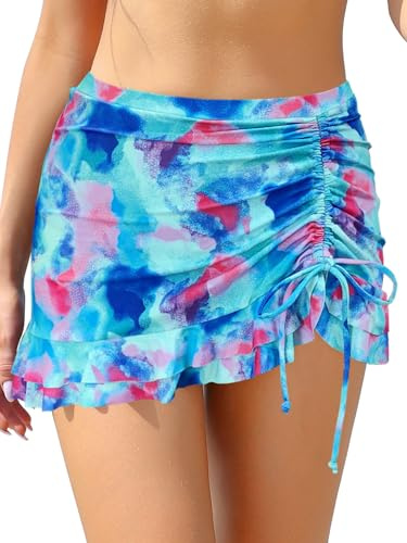SHEKINI Donna Gonna da Nuoto Elegante Slim Gonna da Bagno Ruched Sportivo Costumi da Bagno Donna Costruito nel Bikini Pantaloni Gonna Corta Vestito da Spiaggia（S，Tie Dye）