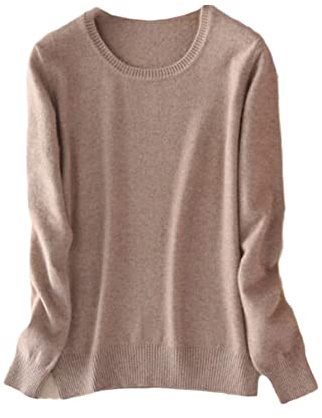 Damtröja kashmir pullover rund hals långärmad tröja stickad tröja, Camel, L