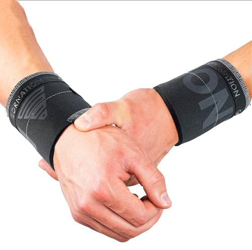 GORNATION Muñequeras Elásticas para Fitness, Calistenia y Levantamiento de Pesas, Soporte de Muñeca para Gimnasio y Entrenamiento de Fuerza, Bandas elásticas de alto rendimiento - 1 Par, Negro/Gris