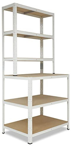 shelfplaza® 190x80x60cm HOME Werkbank Regal Schwerlast weiß mit 6 Böden à 145kg Tragkraft/Metall Schwerlast Steckregal Schwerlastregal Stufenregal Metall Regalsystem/Regale Lagerregale