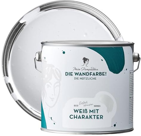 MissPompadour abwaschbare Wandfarbe Weiß mit Charakter 2,5L - hohe Deckkraft & Ergiebigkeit - matte, scheuerbeständige Innenfarbe - geruchsarm, wasserbasiert, atmungsaktiv - Die Nützliche