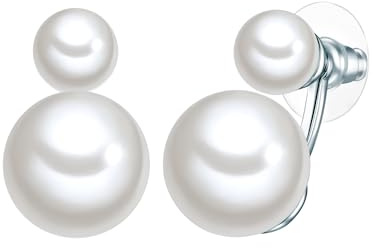 Lulu Jane Damen Ohrstecker Muschelkernperle weiß rund Muschelkernperle 8,0/14,0 mm weiß Perlenohrstecker