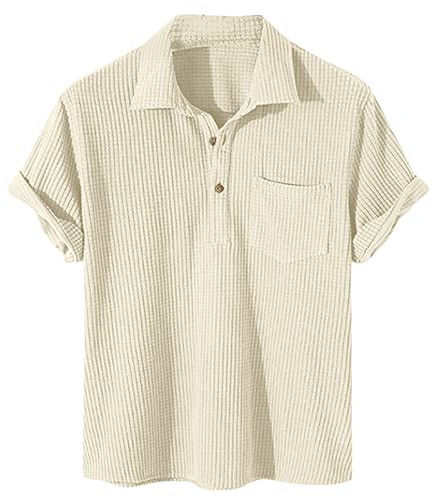 Fritidsskjorta herr revers kortärmad skjorta sommarskjorta våffel-t-shirt affärsskjorta med bröstfickor enfärgad basic skjortor normal passform herrskjortor toppar