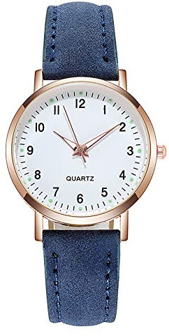 DOGZI Ladies Watches Clearance,Women Easy Read Everyday Watch with Numbers Creative Luminous Retro Female Watch PU Leather Analog Quartz Wrist Watch Birthday Gifts,Blue,UK240S