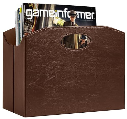 PreTidy Magazine Rack Floor foldable Magazine Holders Basket Organizer Newspaper Storage Bin Organizer for Home Document File Holder brown