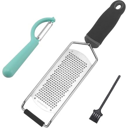 MEMOFYND 1 grattugia e 1 pelapatate con 1 spazzola, grattugia da cucina con coperchio e manico, grattugia, grattugia zenzero, grattugia per formaggi secchi, limone, verdure, aglio