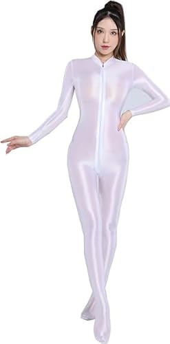 Yaaapiy Costume de yoga intégral pour femme, jumpsuit d'entraînement, bodysuit moulant avec fermeture éclair, sous-vêtements, Blanc 1, M