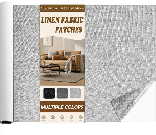 Fondlife Leinen Stoff Patches Selbstklebend,Leinenstoff Reparatur Patch Self-Adhesive,Sofa Reparatur Patches,Leinen Stoff Reparatur Flicken für Leinenkleidung,Autositze (Hellgrau, 200 * 40cm)