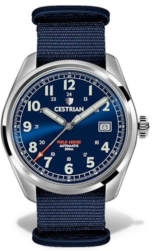 Cestrian Field serien automatisk herr blå solsken urtavla NATO rem militär stil klocka 200 m CF221N0660, BLÅ, armband