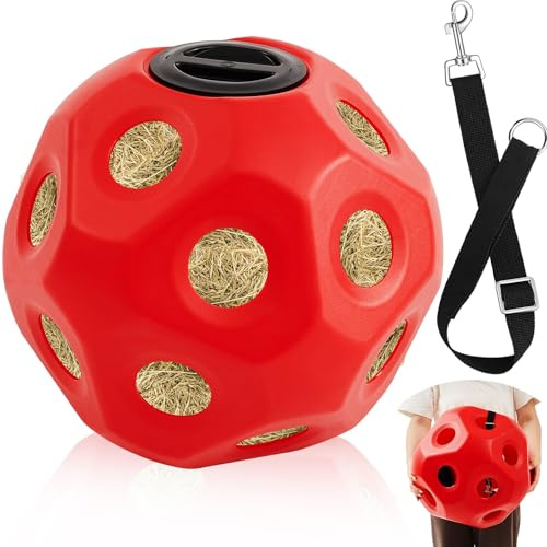 Seenelling 15.75 Hay Ball for Horse with Hanging Strap Slow Feed Horse Treat Ball Extra Large Hanging for Paddock Stall Stable Supplies(Red)