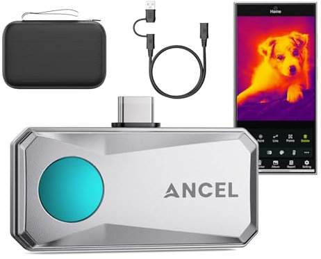 ANCEL IR101 Caméra Thermique Android/PC [-20℃-550℃], Camera Thermique Infrarouge 256x192 IR avec 3 Mesures Thermiques, 11 Palettes, Idéal Imageurs Thermiques 0,24 W de Faible Consommation (Argent)