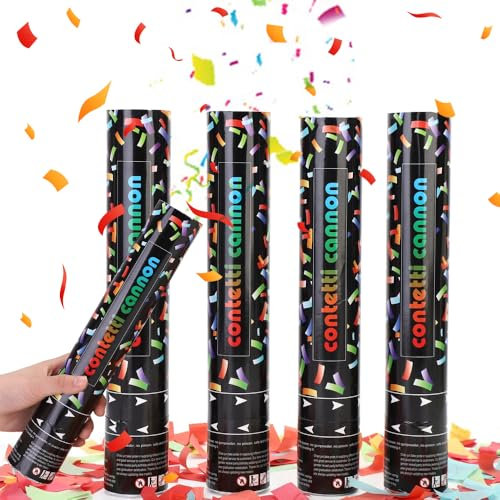 Confetti Cannons Biodegradable, 2024 New 4PCS Coloured Party Poppers, 30CM Large Confetti Cannons, Wedding Confetti Cannons, Party Poppers Confetti Cannon for Celebrations, Birthdays, Christmas