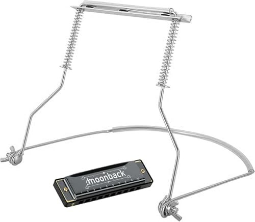 Harmonica Holder Set - 10 Hole Diatonic Blues Harmonica in C Key, Adjustable Holder for Beginners to Professionals
