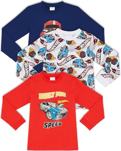 Hot Wheels Three Pack 100% Combed Cotton Long Sleeved T-Shirts Tops - 7-8 Years 128cm Multicoloured