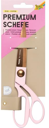 folia 7742 - Premiumschere, Haushaltsschere in Rosegold mit rosa Griff, ca. 20,1 cm lang, Küchenschere für Papier, Karton, Stoff, Pflanzen, Wolle, Garn, usw.