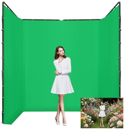 Greenscreen bakgrund med stativ, vikbar och avtagbar grön fotograferingsstativ, bärbar grön skärmbakgrund för fotografering och TV-inspelning, 4 x 2,4 m