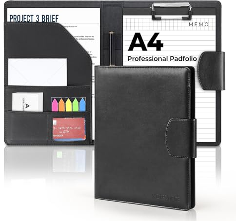 NOTEZMATE Conférencier A4 en similicuir avec fermeture magnétique, organiseur professionnel, porte-bloc avec poche, porte-documents, porte-cartes, porte-bloc, bloc-notes