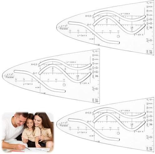 JIYIN 3 Stück Parabelschablone Mathe, Parabel Lineal Kurvenschablone Normalparabel Schablone Parabel Zeichenschablone Schablone Einheitsparabel für Mathe Sinus Kosinus Übungen