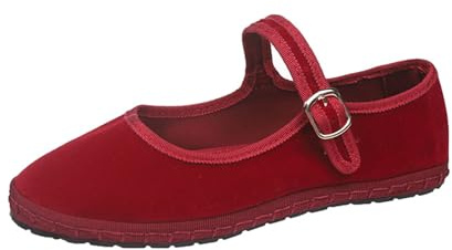 Zapatos planos de terciopelo Mary Janes para mujer, color rojo, para otoño 2024, Y2k, zapatos planos de gamuza Mary Jane, Rojo -, 39 EU
