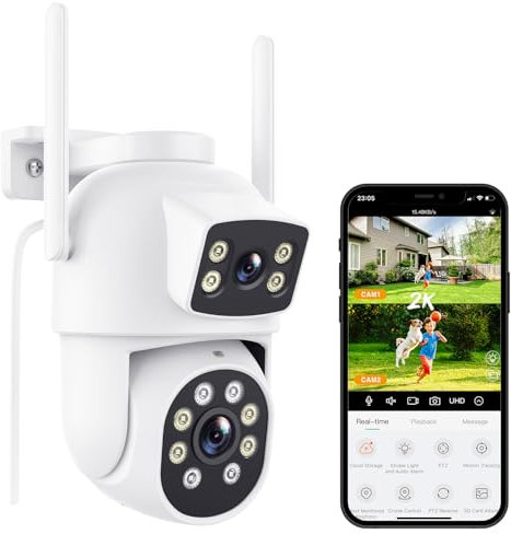 Reobiux 3K Camera Surveillance WiFi Exterieure, PTZ 360° Caméra IP Extérieure avec Double Objectif, Vision Nocturne Couleur, Détection Humaine, Audio Bidirectionnel, Suivi Intelligent, IP66