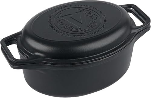Victoria Horno Holandés Olla y Sartén Inducción Hierro Fundido Esmaltado 31cm Ovalado, Juego 2 Piezas Cocotte 5,7L, sin PTFE ni PFOA, Apta para Fuego, Barbacoa, Horno, Vitrocerámica, Gas