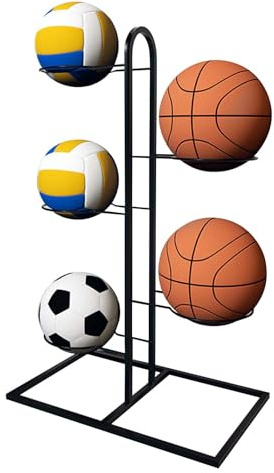 Rastrelliera da Basket Verticale, Porta Palloni, Scaffale di Stoccaggio Della Palla Rimovibile, Scaffale di Stoccaggio di Attrezzature Sportive, per Palla Canestro Rugby Pallavolo Calcio, 5 Livelli