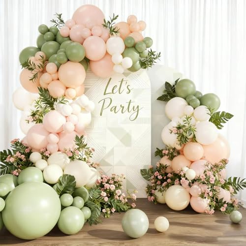 Arco Globos Verde Rosa, Kit Globos de Cumpleaños, 114 Piezas Guirnalda Globo Selva con Globos Verde Rosa Naranja, Guirnalda Globos para Cumpleaños, Fiesta, Ducha de Bebé, Bodas, Fiesta Safari Jungla