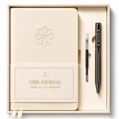 Guided Journal for Women Gift Set | 13-Week Self-Reflection & Mindfulness Practice for Self-Care, Gratitude & Personal Growth | Daily Prompts & Exercises | Brass Pen | A5 Vegan Leather | Elegant Gift Box | Her Vibe