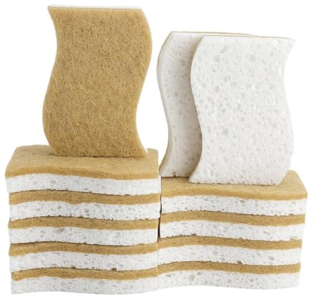12 spugne biodegradabili – spugne naturali compostabili in fibra di sisal e cotone, spugne da cucina sostenibili senza odore, spugne per pulizia ecologiche per cucina, stoviglie e bagno