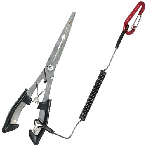 Pinza de pesca de acero inoxidable, Alicates de punta larga para pescar, Kit de pinzas de pesca con cordón de seguridad, Tijeras de pesca, accesorios de pesca de agua dulce y salada