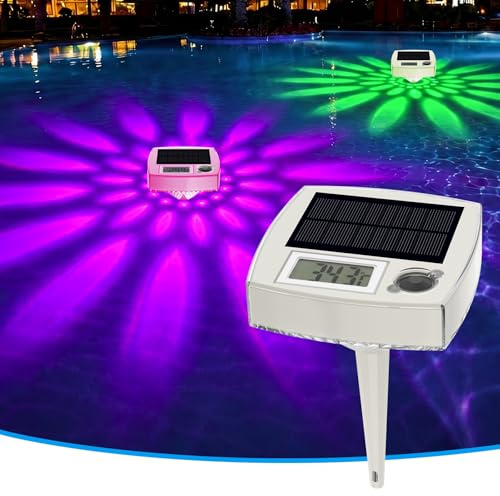 Termometro Digitale per Piscina Solare-Termometro Piscina Flotante 2 in 1 con Illuminazione LED RGB, Pool Thermometer Galleggiante con Ampio LCD, Impermeabile IP68