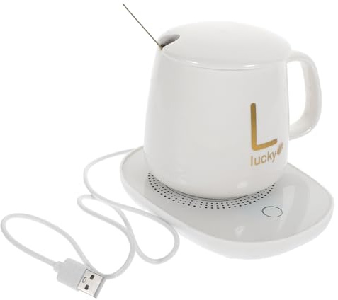 CATIEBYE USB Electric Cup Warmer and Ceramic Mug Heating Plate with 55℃ Thermostat for Home Use, Milk Bottle Heater for Babies, Automatic Gravity Sensor in Light Beige