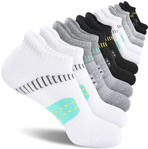 EconioSocken Calcetines de Deporte Mujer Antiampollas Transpirables con Soporte Acolchado, Calcetines Tobilleros para Running, 6/12 Pares