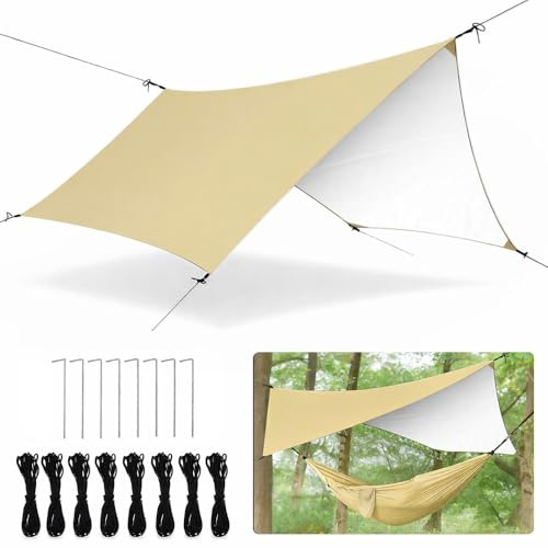 TOPRUNYI Ultralätt Camping Tältpresenning, Regnskydd, Solskydd För Camping, Utomhus, Picknick, Vandring, Hängmatta, Lätt Bärbar (Kaki/A)