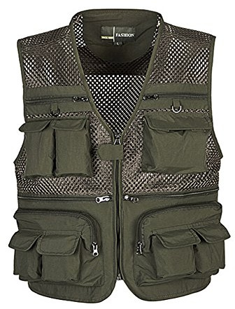 Ziker Men's Mesh Breathable Openwork Camouflage Journalist Photographer Fishing Vest Waistcoat Jacket Coat (US, Alpha, Large, Regular, Regular, Army_Green)