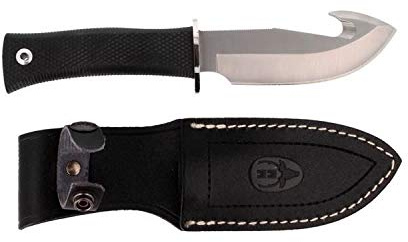 Muela Cuchillo VIPER-11G hoja de acero ACX-380 de 11 cm y empuñadura de mango de goma para Caza, Pesca, Supervivencia y Bushcraft Realizado en Ciudad Real + Portabotellas de regalo