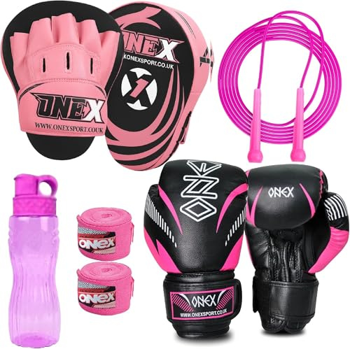 ONEX Boxing Gloves Focus Strike Punch Pad Set For kids Training Punching Kickboxing MMA Fight Martial Art Hand Wraps Skipping Rope Set