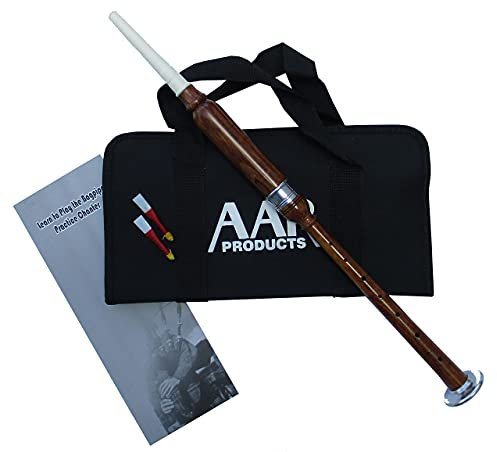 Schottischer Dudelsack-Übungsflöte, Schwarz/Silber, inkl. Schilf, Tasche und Buch (brauner Chanter)